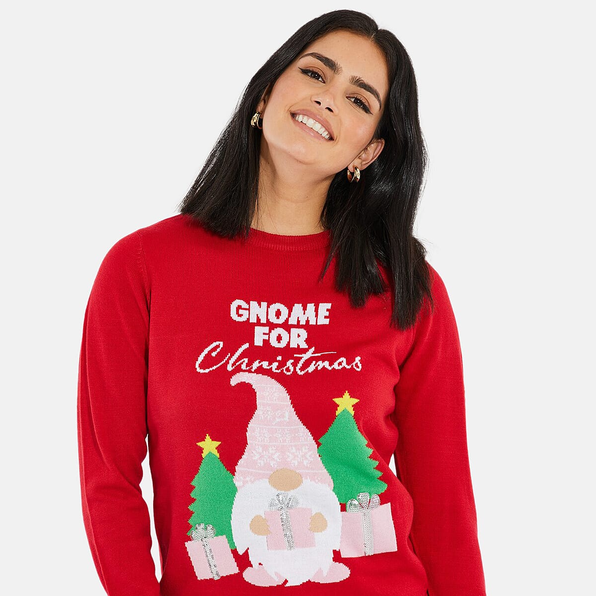 Threadbare Gnome Design Christmas Jumper (Size 8) - Red