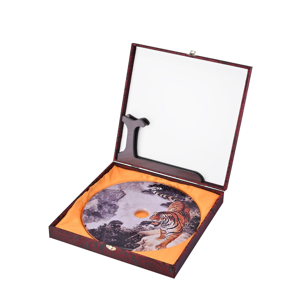 EXCLUSIVE LIMITED EDITION- Serpentine Tiger Painted Disk with Wooden Stand 13255 Cts.Presented in a Gift Box
