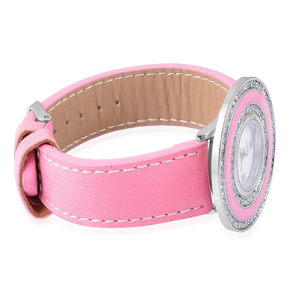 Time Piece Pick Of the Show Deal - STRADA Japanese Movement Mother of Pearl Watch With Interchangeable Bezels - Pink Strap