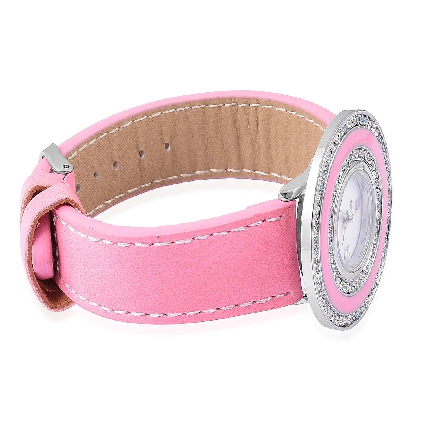 Time Piece Pick Of the Show Deal - STRADA Japanese Movement Mother of Pearl Watch With Interchangeable Bezels - Pink Strap