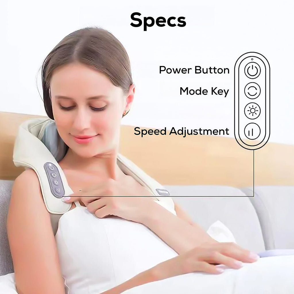 Electric Neck, Shoulder & Back Massager (Battery 1800mAh) - Cream