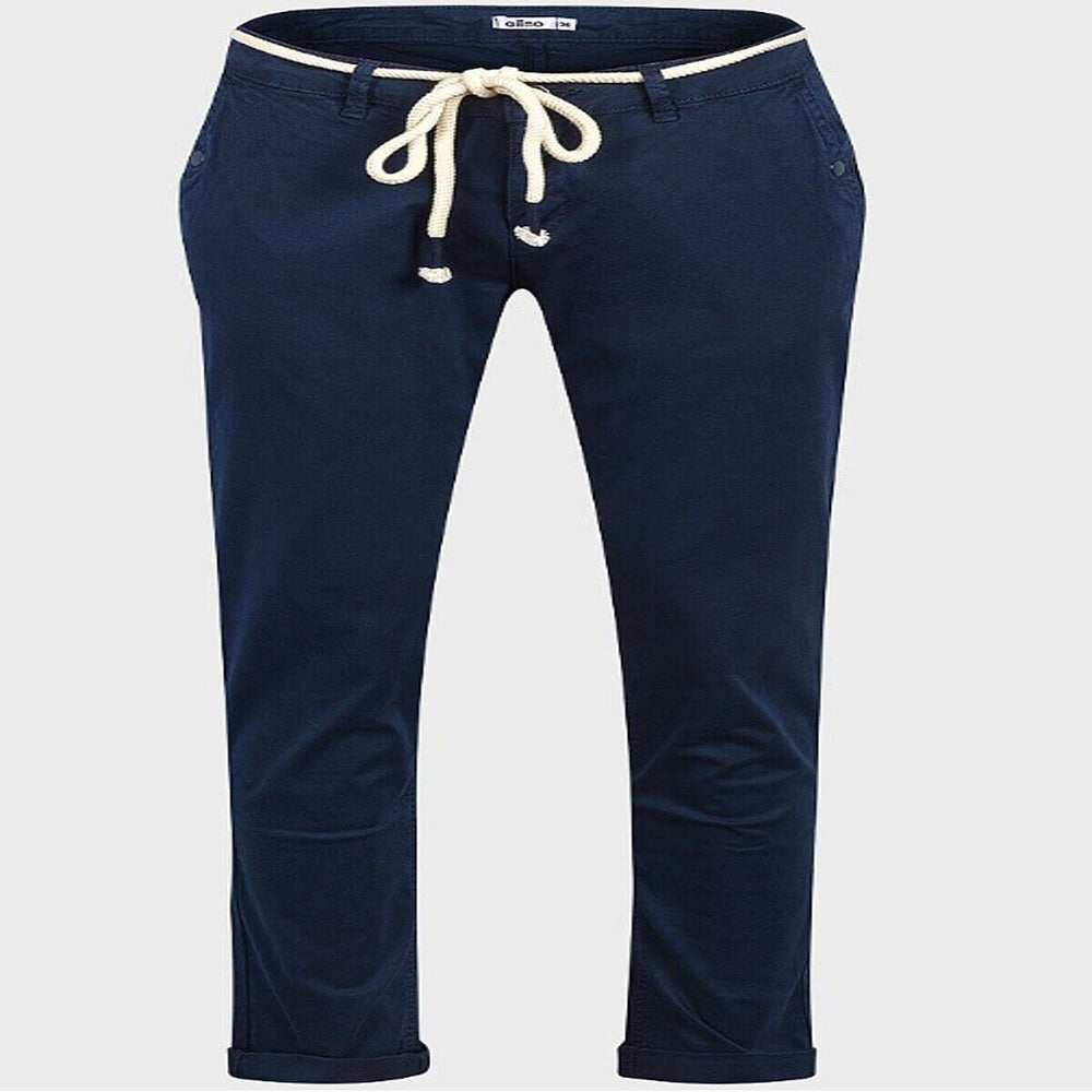 Ladies Cotton Blend Trousers with Rope Belt (Size - L) - Blue