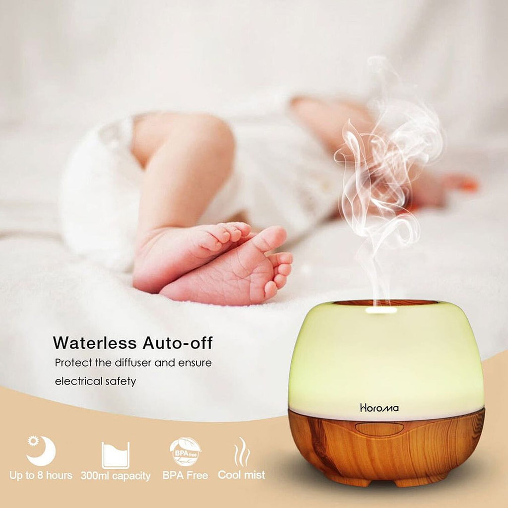 HOROMA Essential Oil Diffuser 300ml - Aromatherapy and Cool Mist Humidifier, 7 LED Lights. White