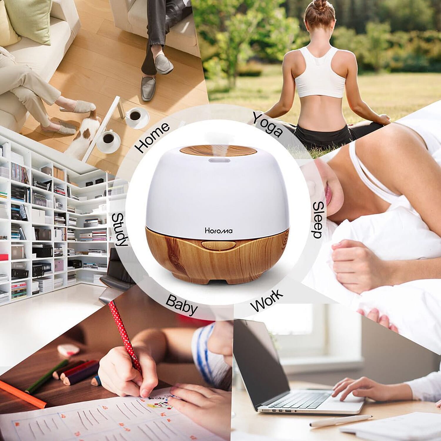 HOROMA Essential Oil Diffuser 300ml - Aromatherapy and Cool Mist Humidifier, 7 LED Lights. White