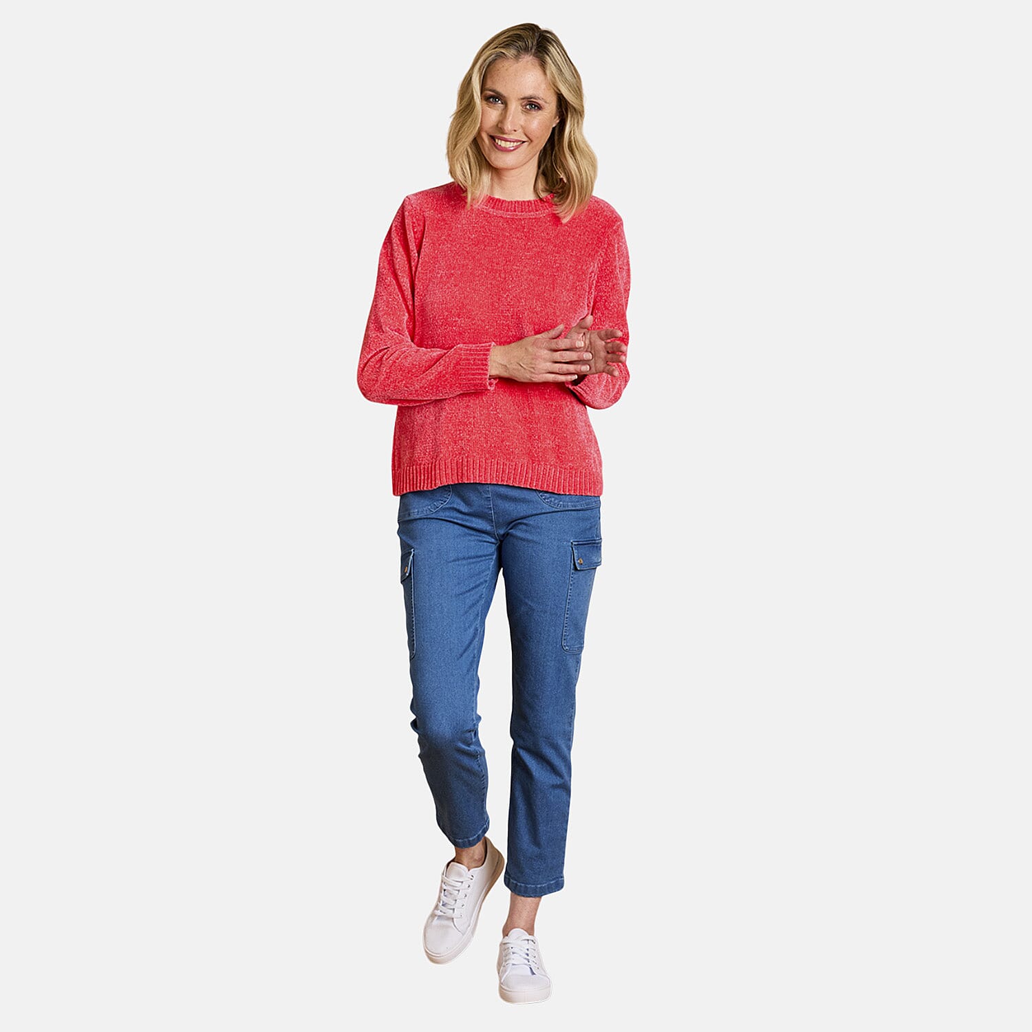 Emreco Plain Round Neck Chenille Jumper (Size L) - Coral