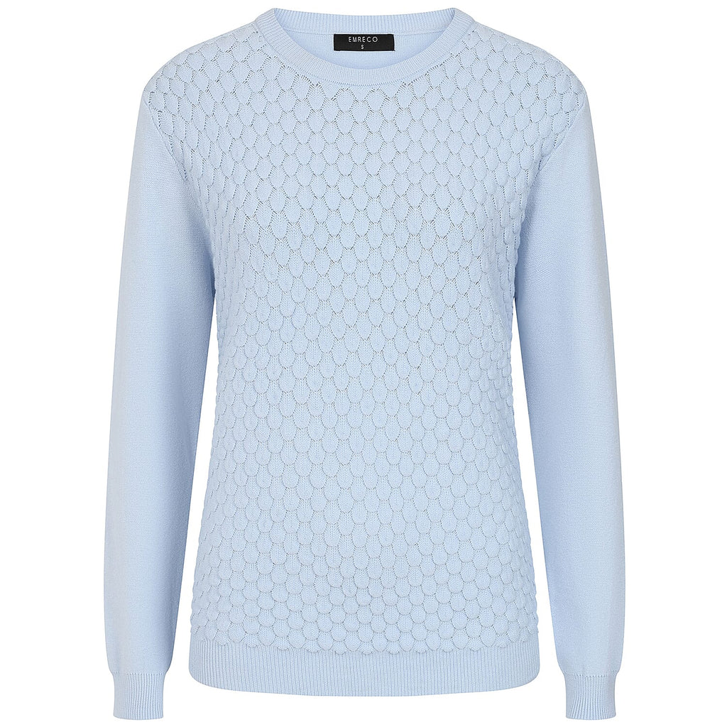 Emreco Womens Knitted Bubble Textured Round Neck Jumper (Size M) - Blue