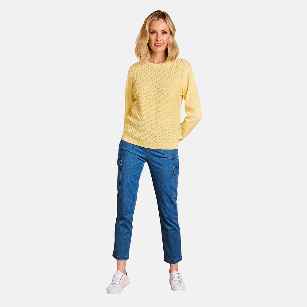 Emreco Womens Knitted Bubble Textured Round Neck Jumper (Size M) - Lemon