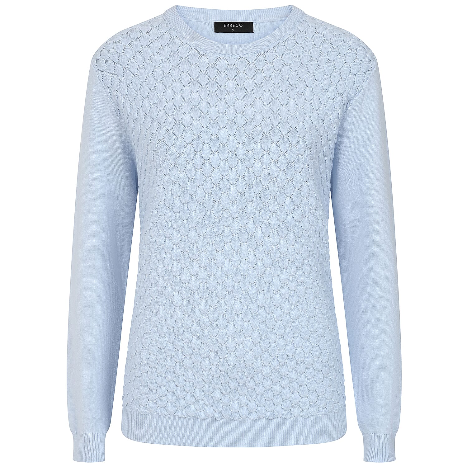 Emreco Womens Knitted Bubble Textured Round Neck Jumper (Size S) - Blue