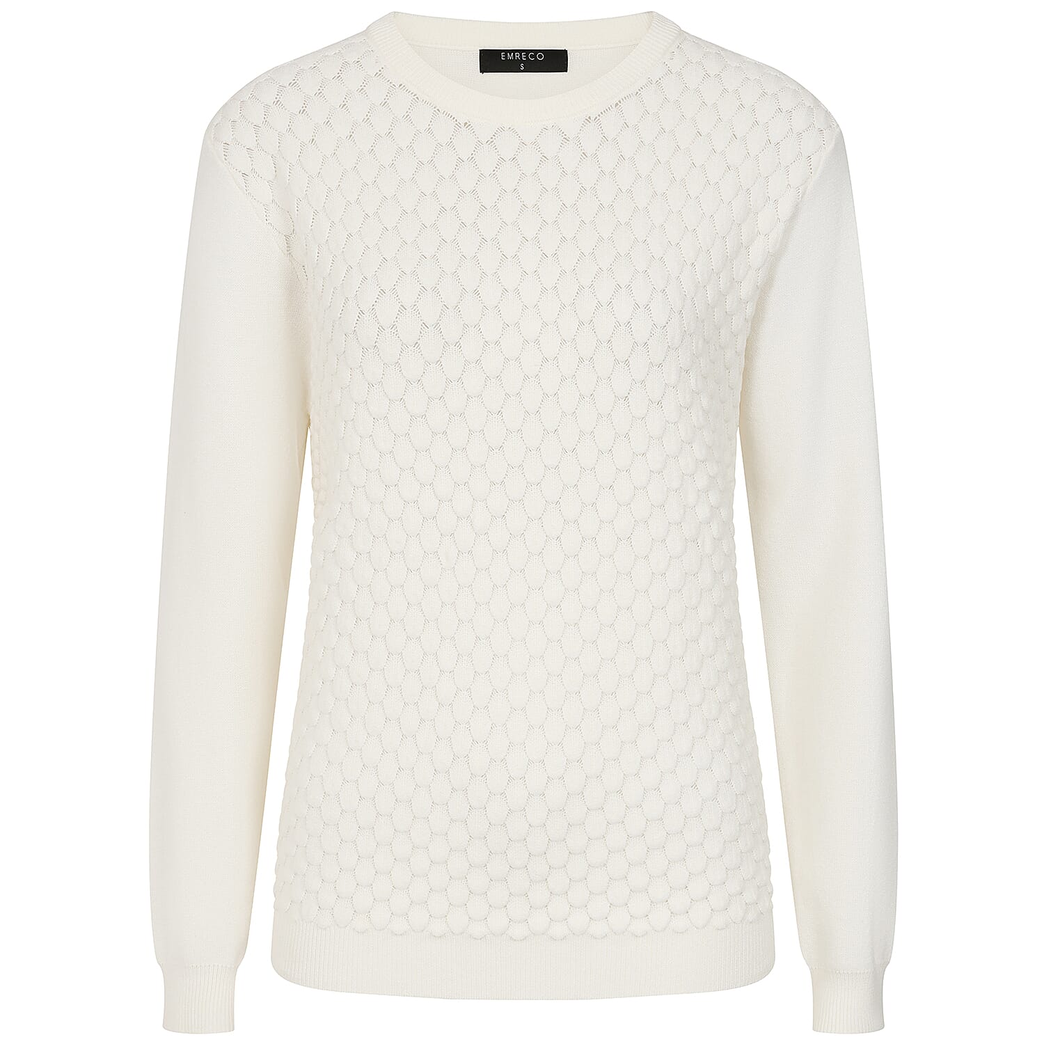 Emreco Womens Knitted Bubble Textured Round Neck Jumper (Size S) - Ivory