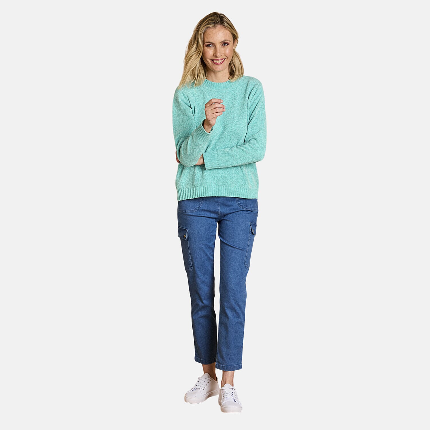 Emreco Plain Round Neck Chenille Jumper (Size S) - Turquoise