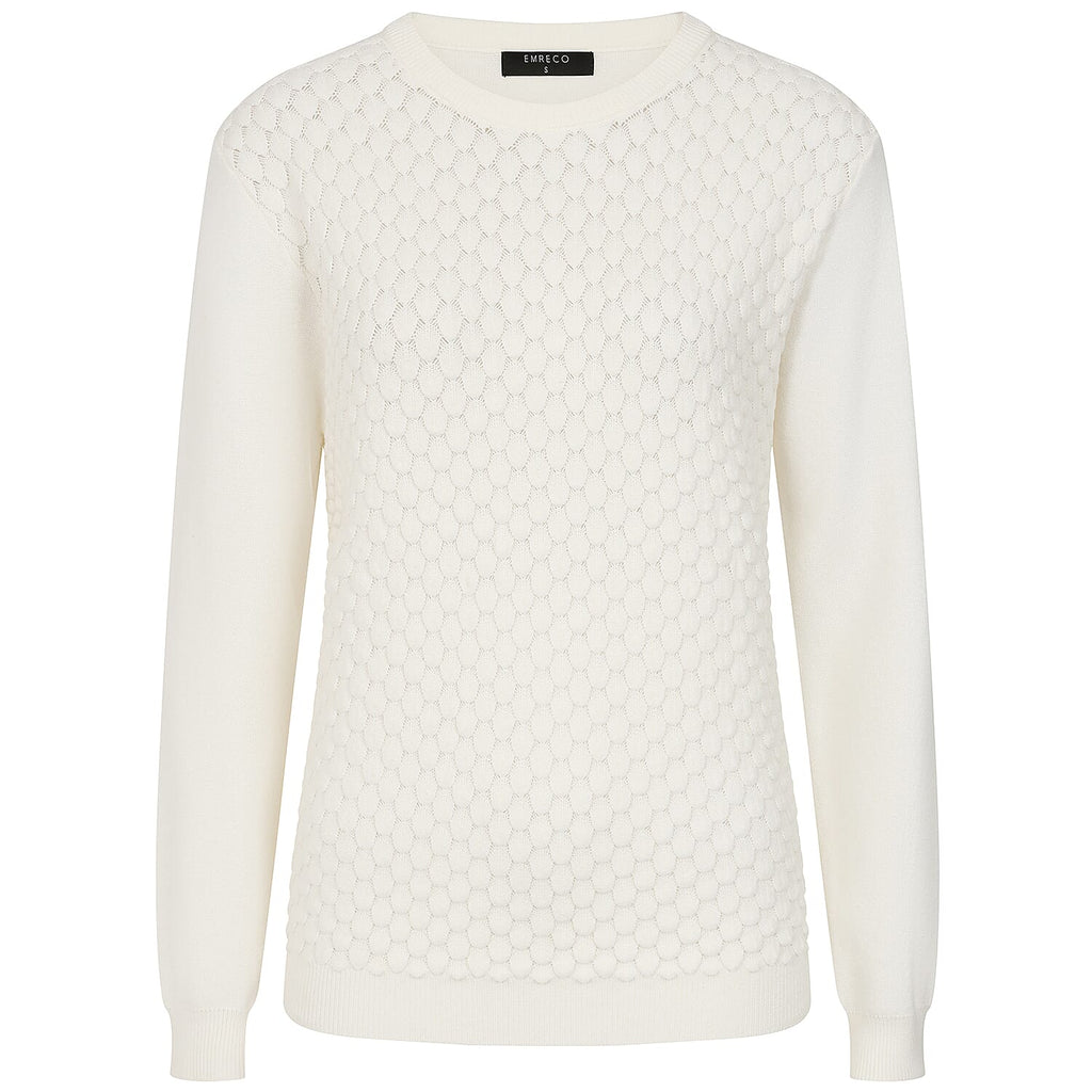 Emreco Womens Knitted Bubble Textured Round Neck Jumper (Size XL) - Ivory