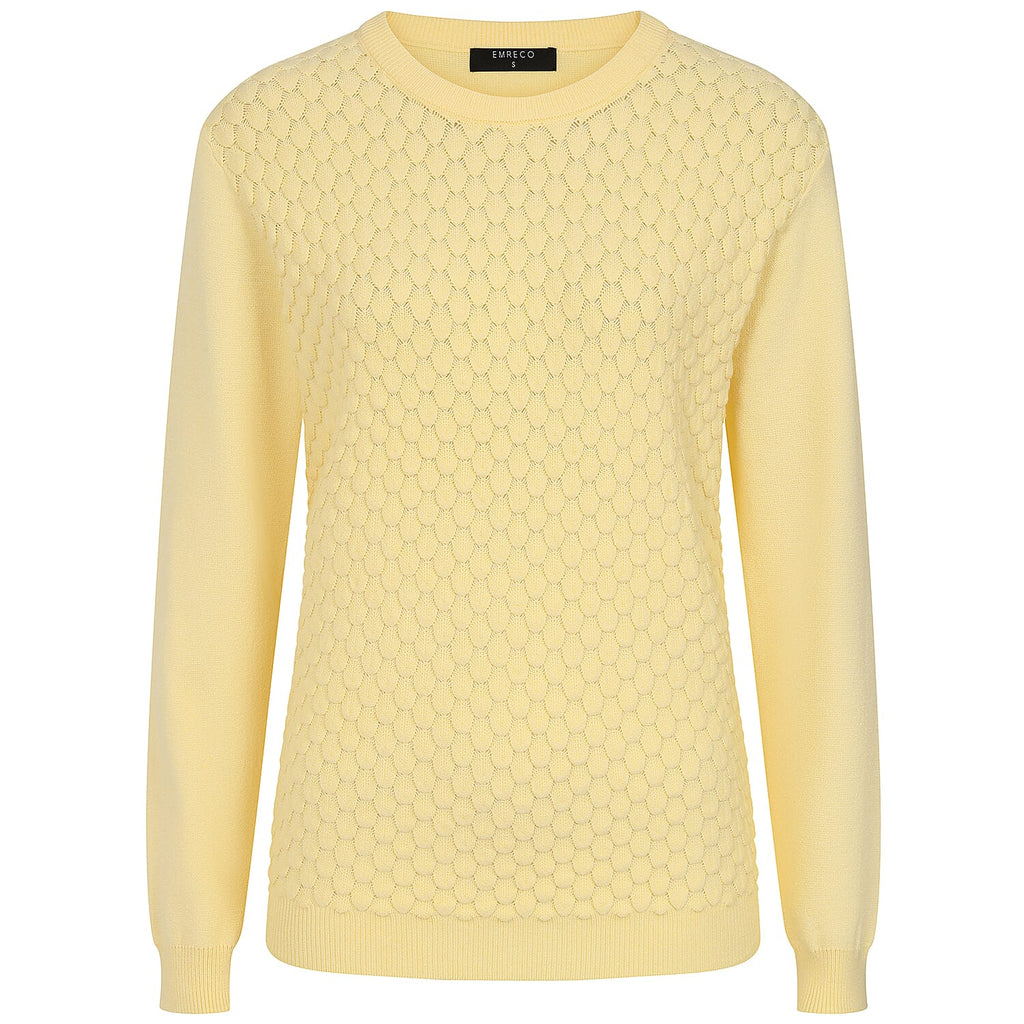 Emreco Womens Knitted Bubble Textured Round Neck Jumper (Size XL) - Lemon