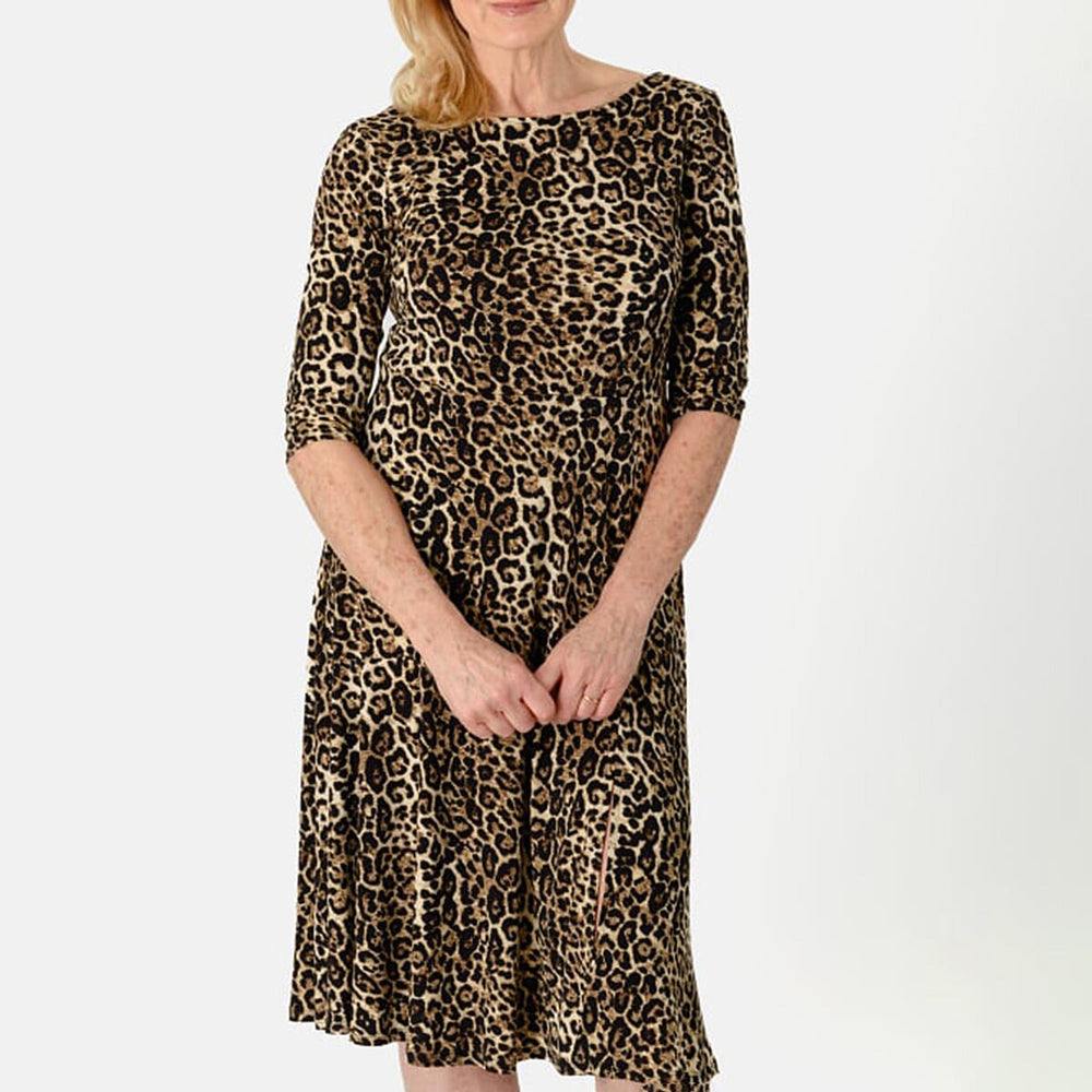 Closeout Deal - Leopard Print Midi Dress (Size - 10) - Brown