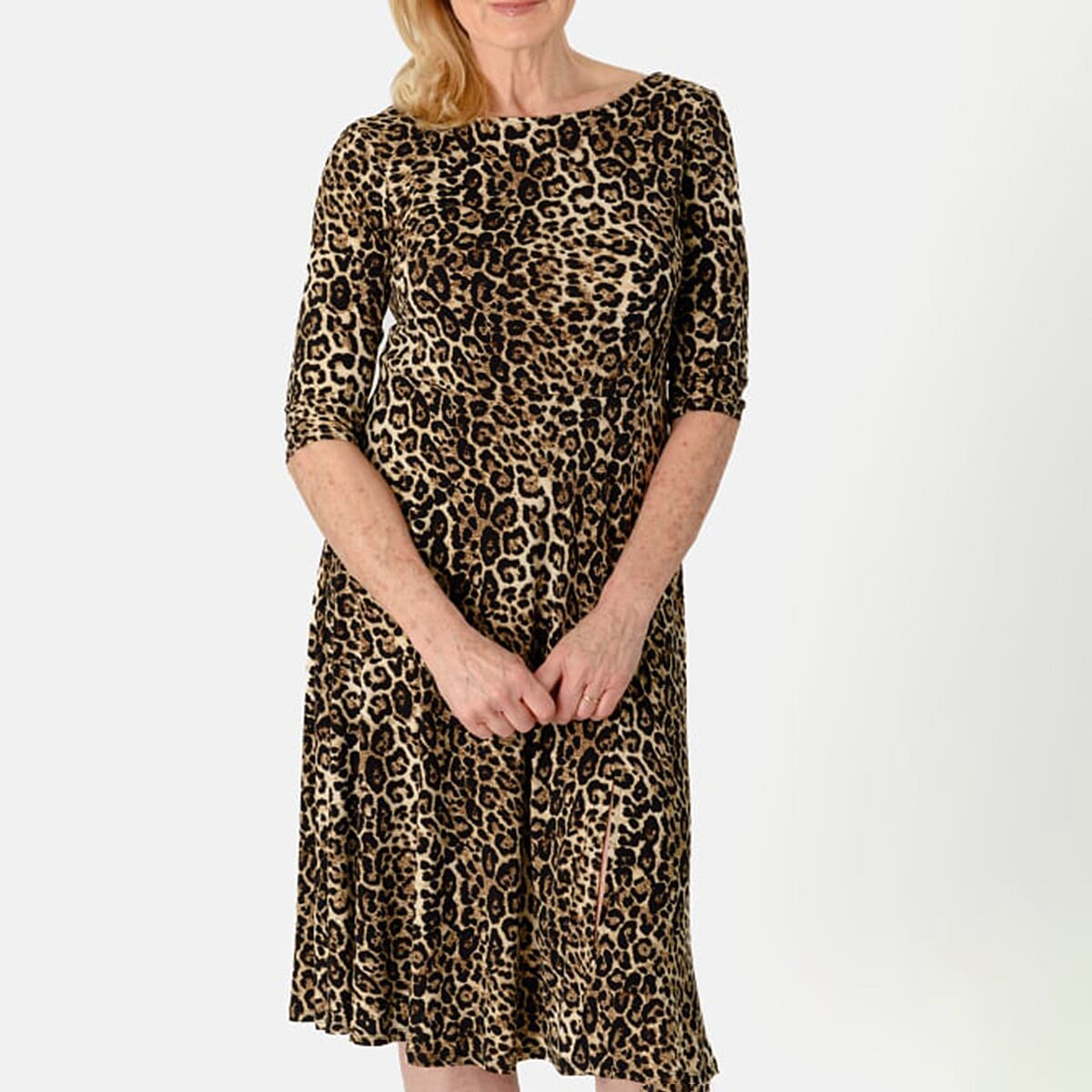 Closeout Deal - Leopard Print Midi Dress (Size - 10) - Brown