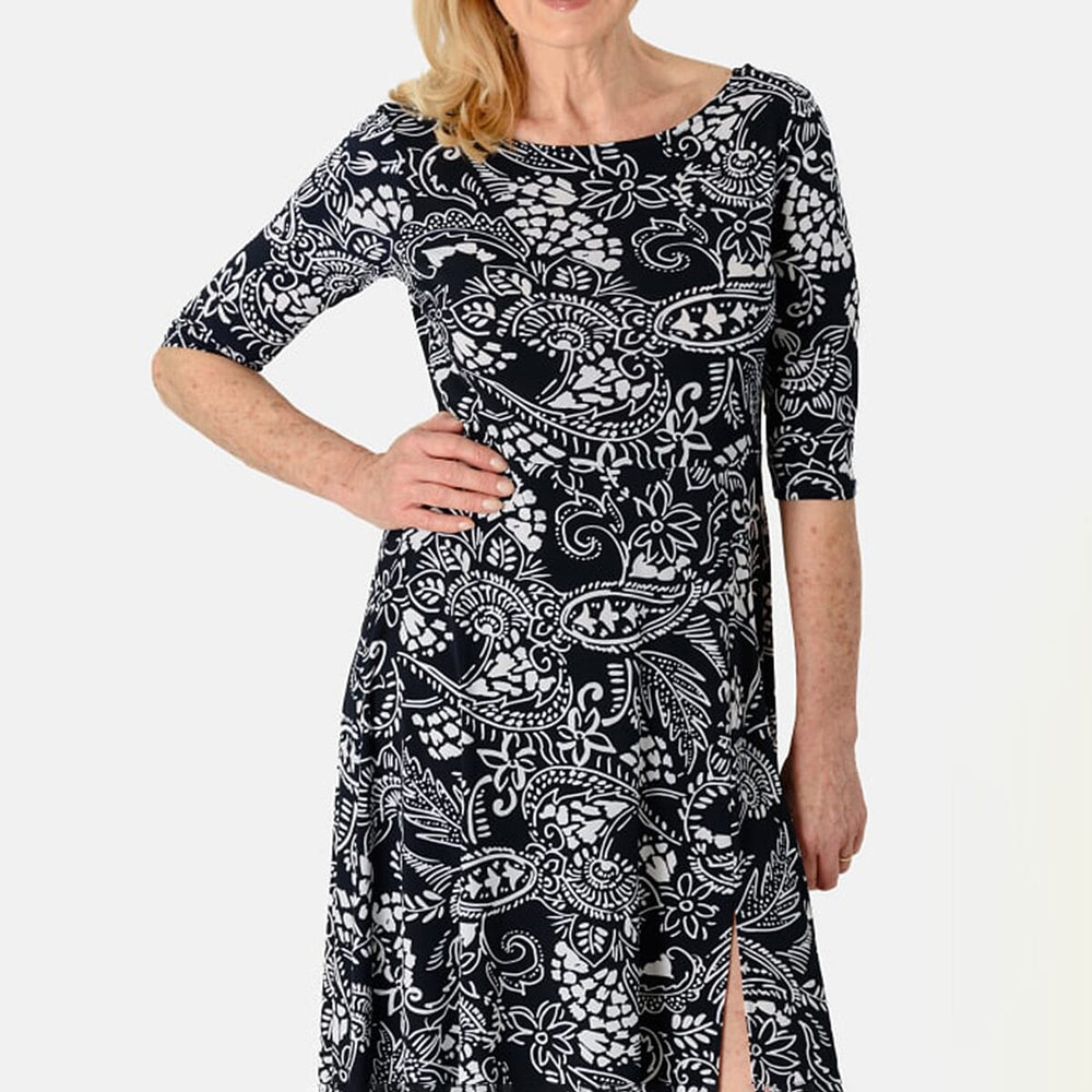 Closeout Deal - Printed Midi Dress (Size - 8) - Navy