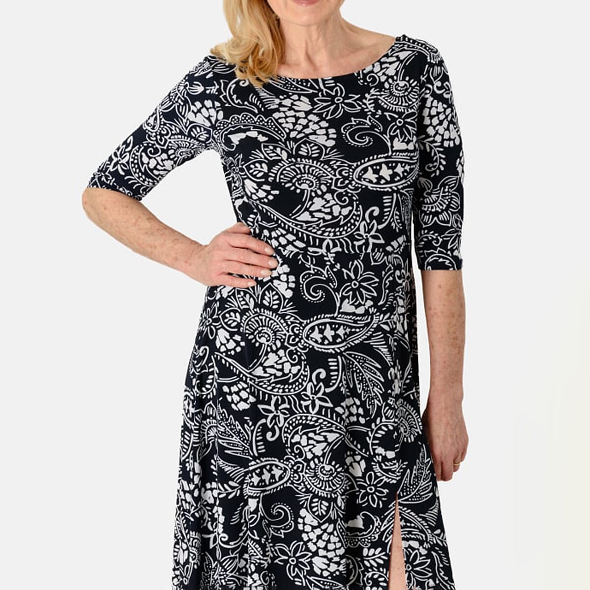 Closeout Deal - Printed Midi Dress (Size - 8) - Navy