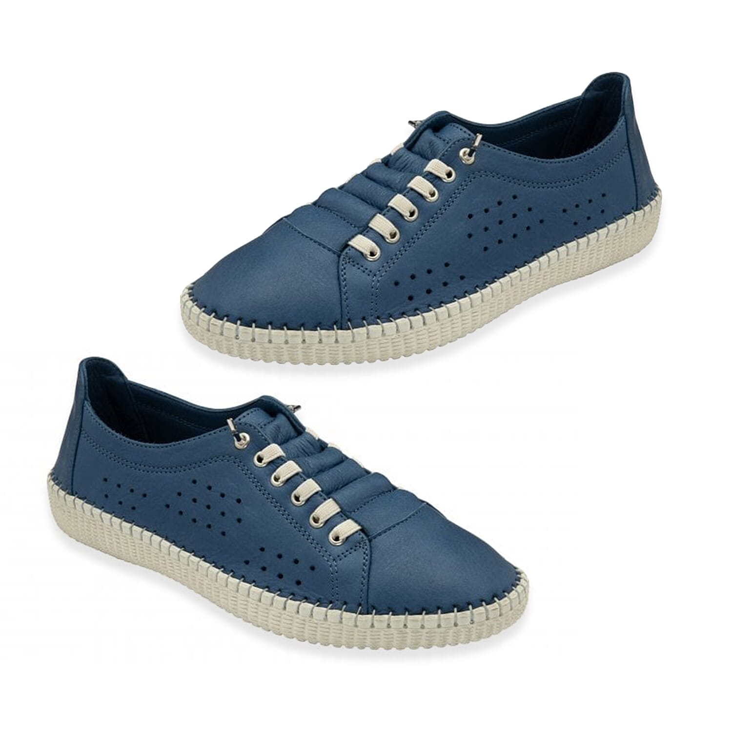 Lotus Kamari Womens Leather Trainers Shoe with Perforated Detail (Size 8) - Blue