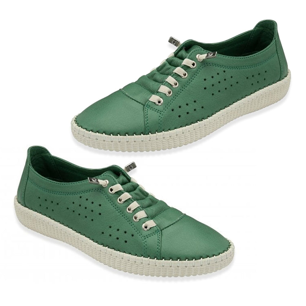 Lotus Kamari Womens Leather Trainers Shoe with Perforated Detail (Size 8) - Green