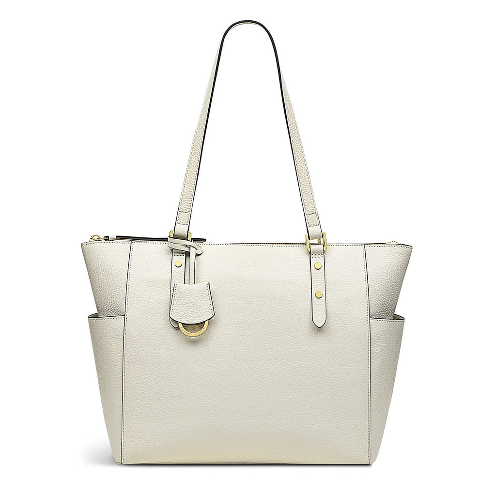 Marks Prime Time Deal - Radley London Genuine Leather Silk Street Large Ziptop Shoulder Bag - Chalk White