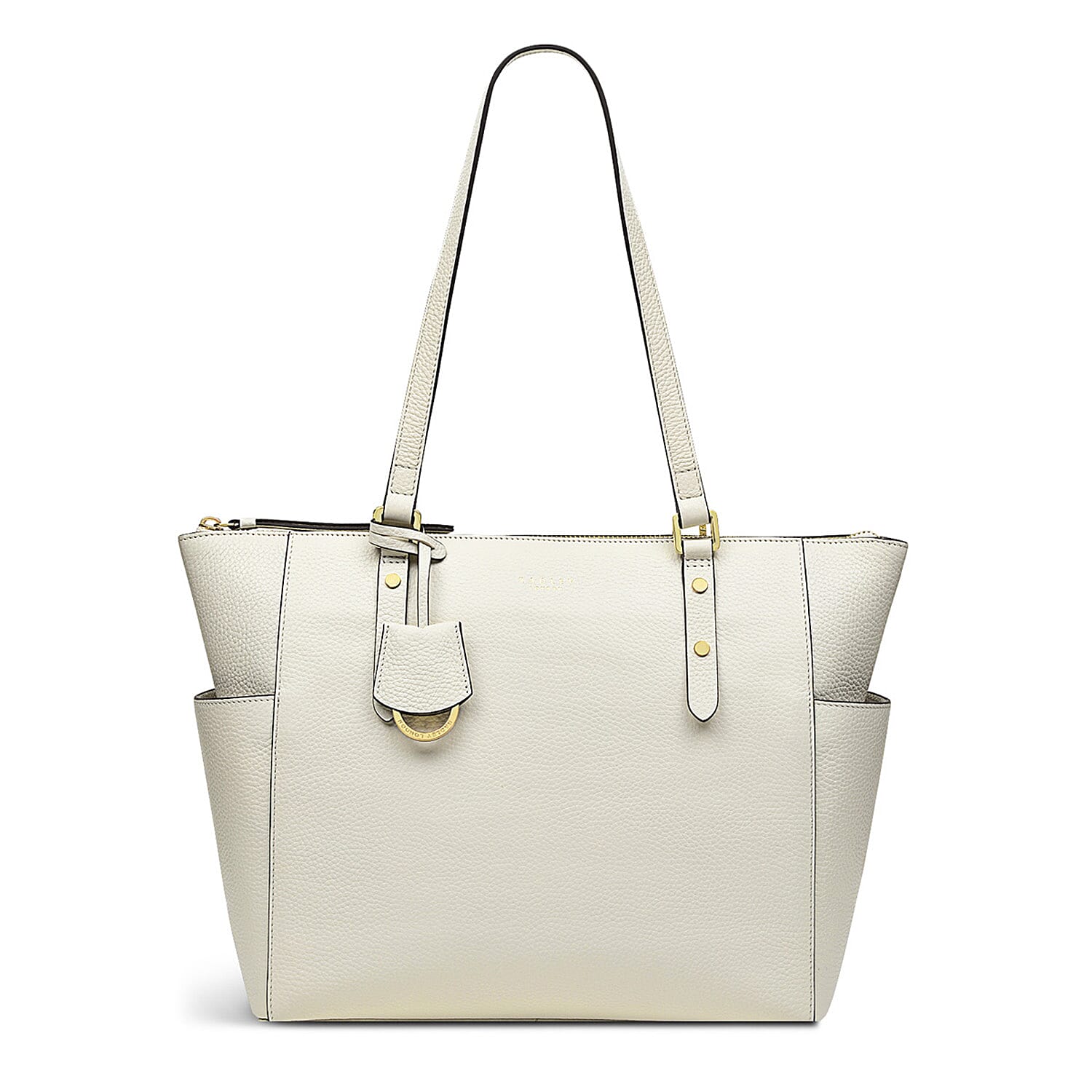 Marks Prime Time Deal - Radley London Genuine Leather Silk Street Large Ziptop Shoulder Bag - Chalk White