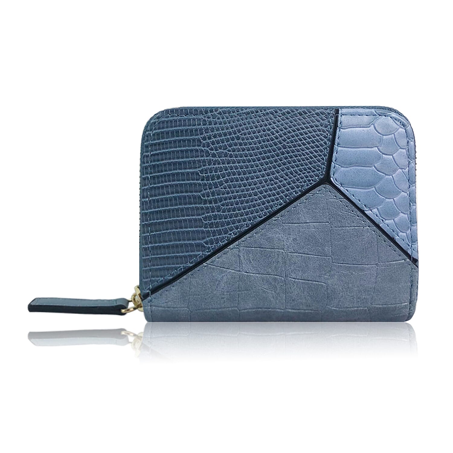 Snake Patterned Zip Short Purse - Blue