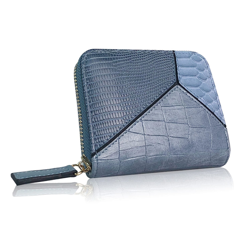 Snake Patterned Zip Short Purse - Blue