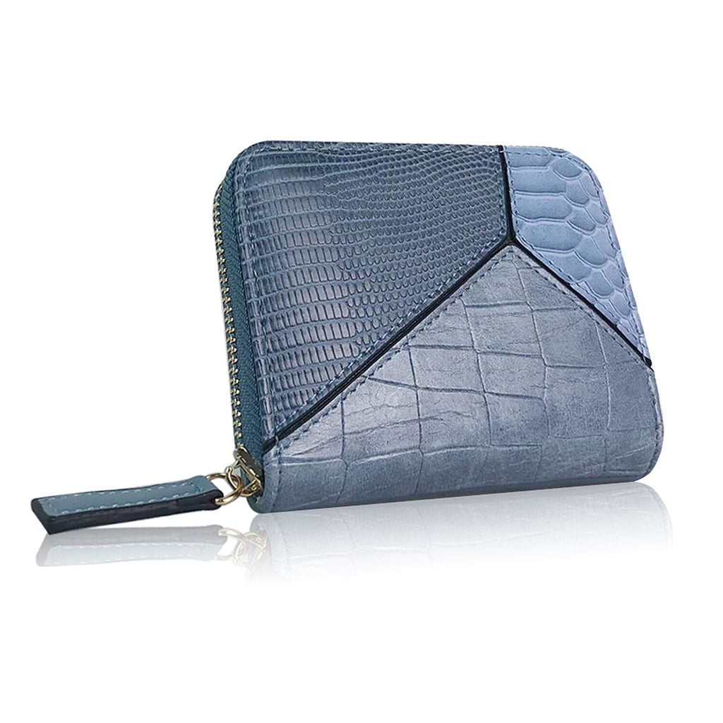 Snake Patterned Zip Short Purse - Blue