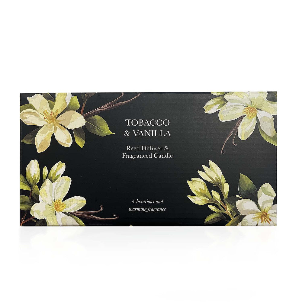 Laurelle Luxury Edition - Tobacco & Vanilla Fragranced Diffuser - 200ML With Reeds & Double Wick Jar Candle- 400 Grams (Upto 80 Hr Burn Time)