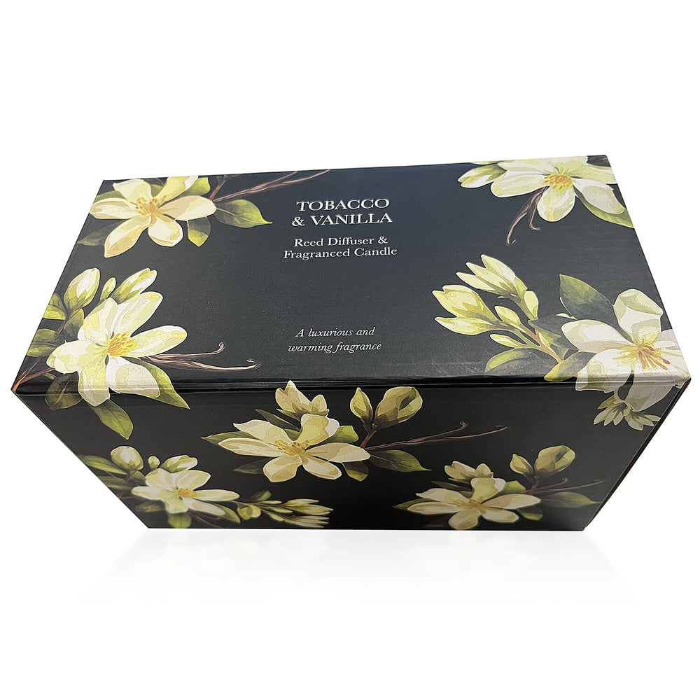 Laurelle Luxury Edition - Tobacco & Vanilla Fragranced Diffuser - 200ML With Reeds & Double Wick Jar Candle- 400 Grams (Upto 80 Hr Burn Time)