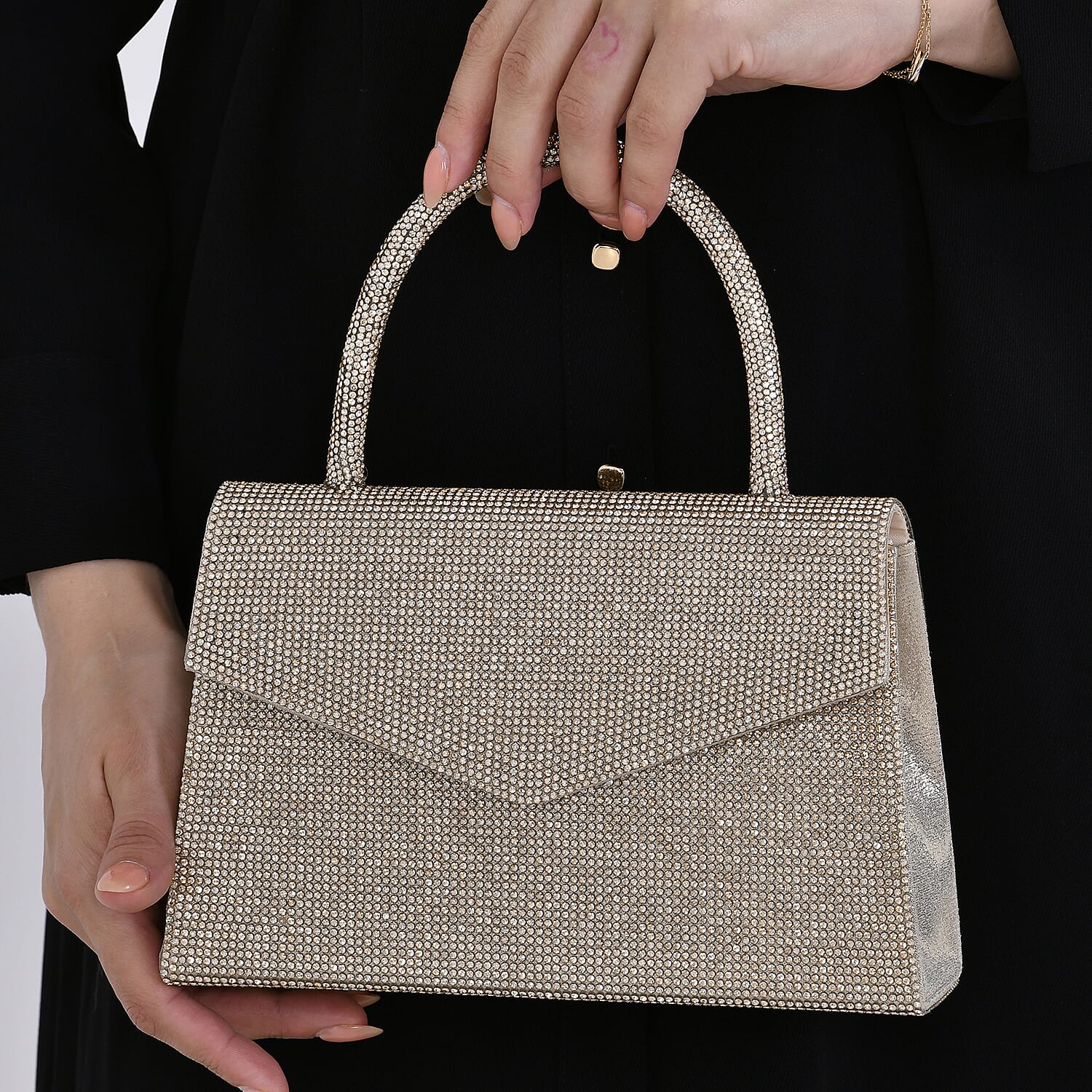 Crystal Patterned Clutch (Size 22x6x14 cm) - Gold & AB