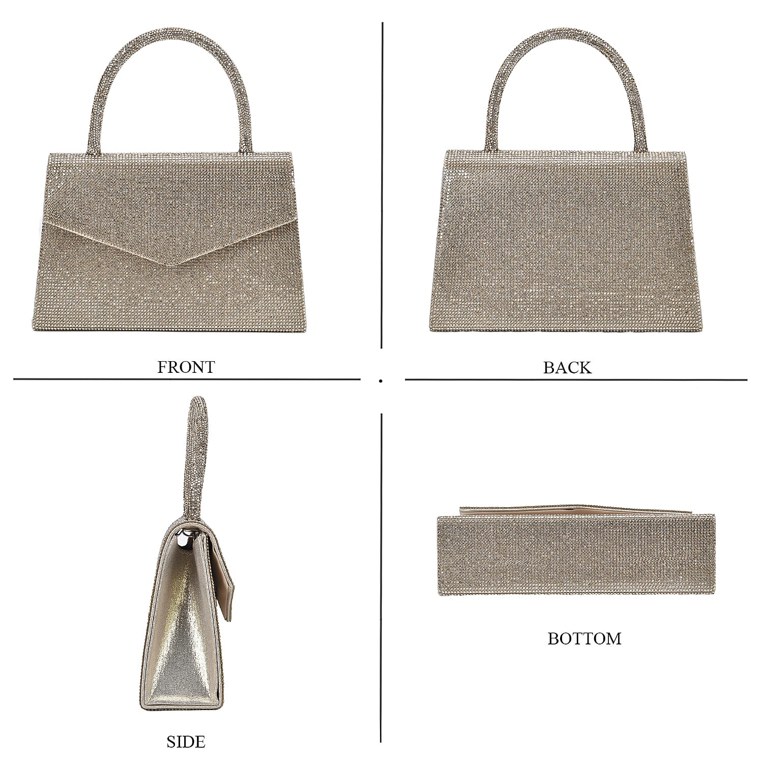 Crystal Patterned Clutch (Size 22x6x14 cm) - Gold & AB