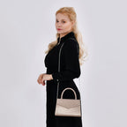 Crystal Patterned Clutch (Size 22x6x14 cm) - Rose Gold & AB