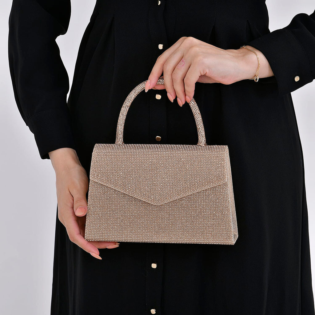 Crystal Patterned Clutch (Size 22x6x14 cm) - Rose Gold & AB