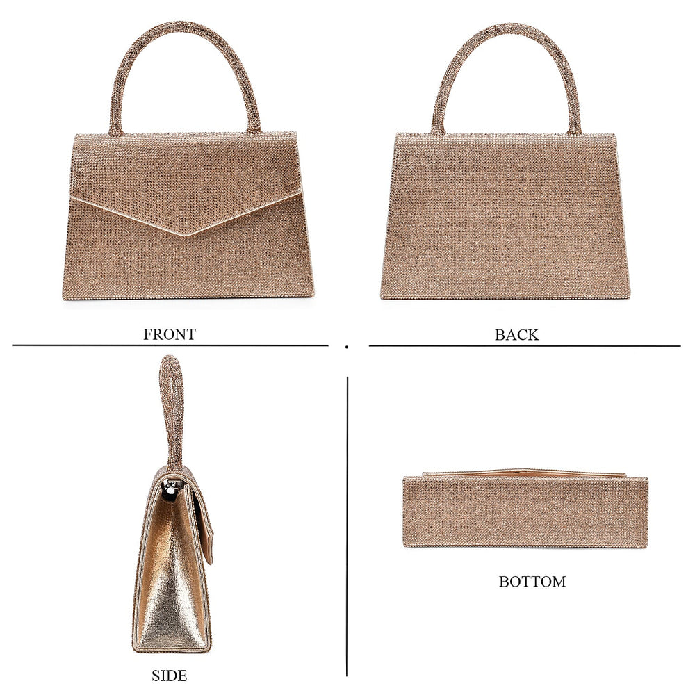 Crystal Patterned Clutch (Size 22x6x14 cm) - Rose Gold & AB