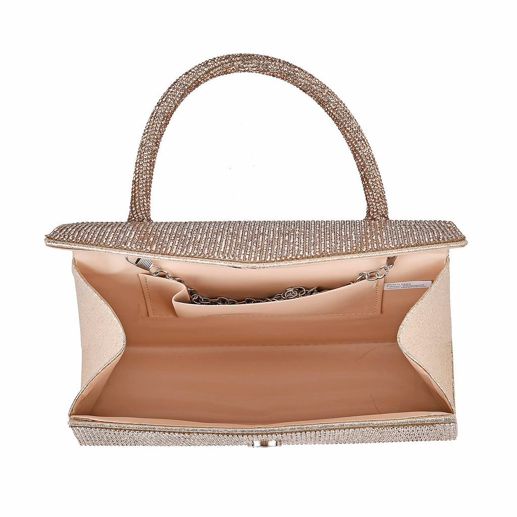Crystal Patterned Clutch (Size 22x6x14 cm) - Rose Gold & AB