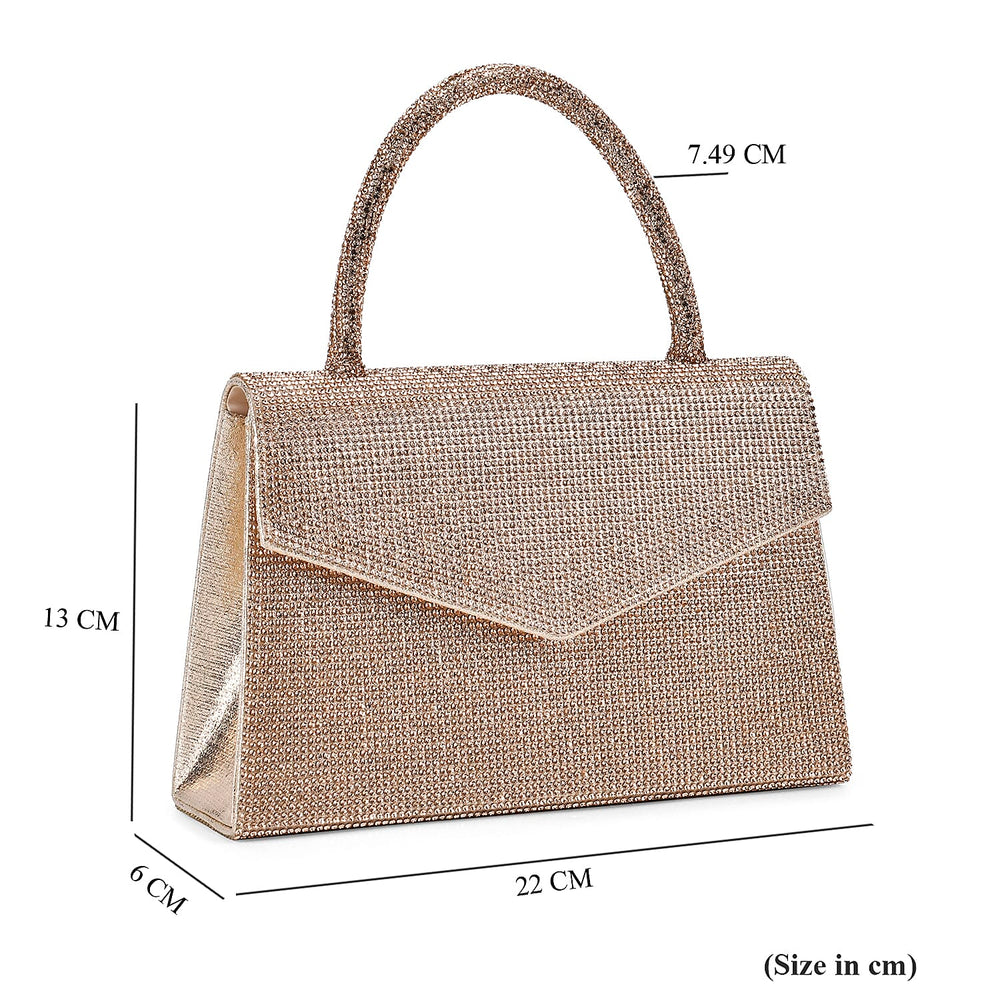 Crystal Patterned Clutch (Size 22x6x14 cm) - Rose Gold & AB