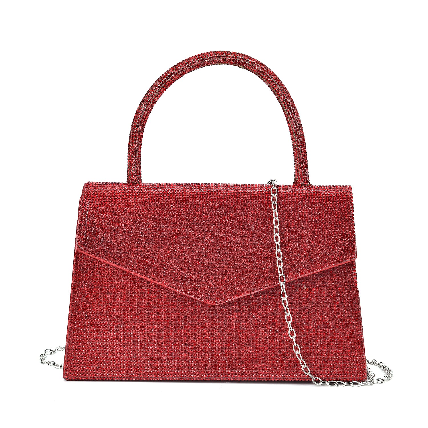 Crystal Patterned Clutch (Size 22x6x14 cm) - Red & AB