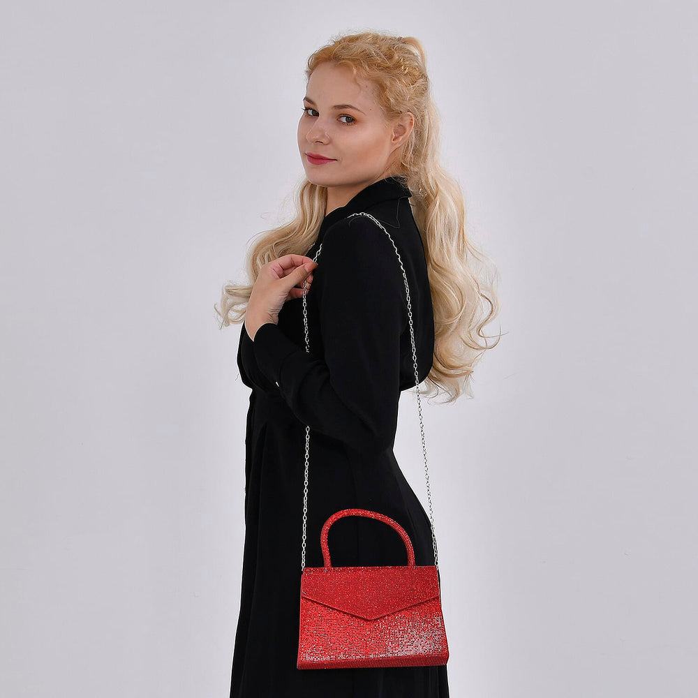 Crystal Patterned Clutch (Size 22x6x14 cm) - Red & AB