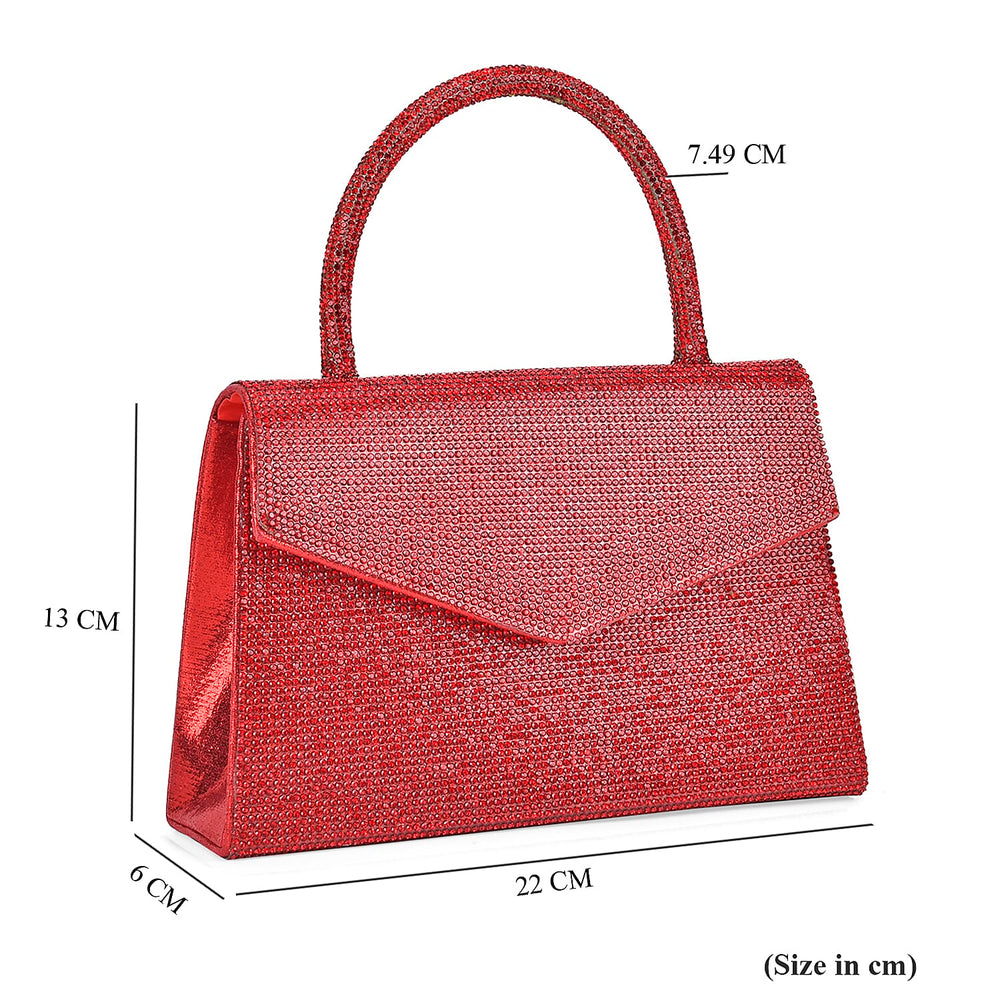Crystal Patterned Clutch (Size 22x6x14 cm) - Red & AB