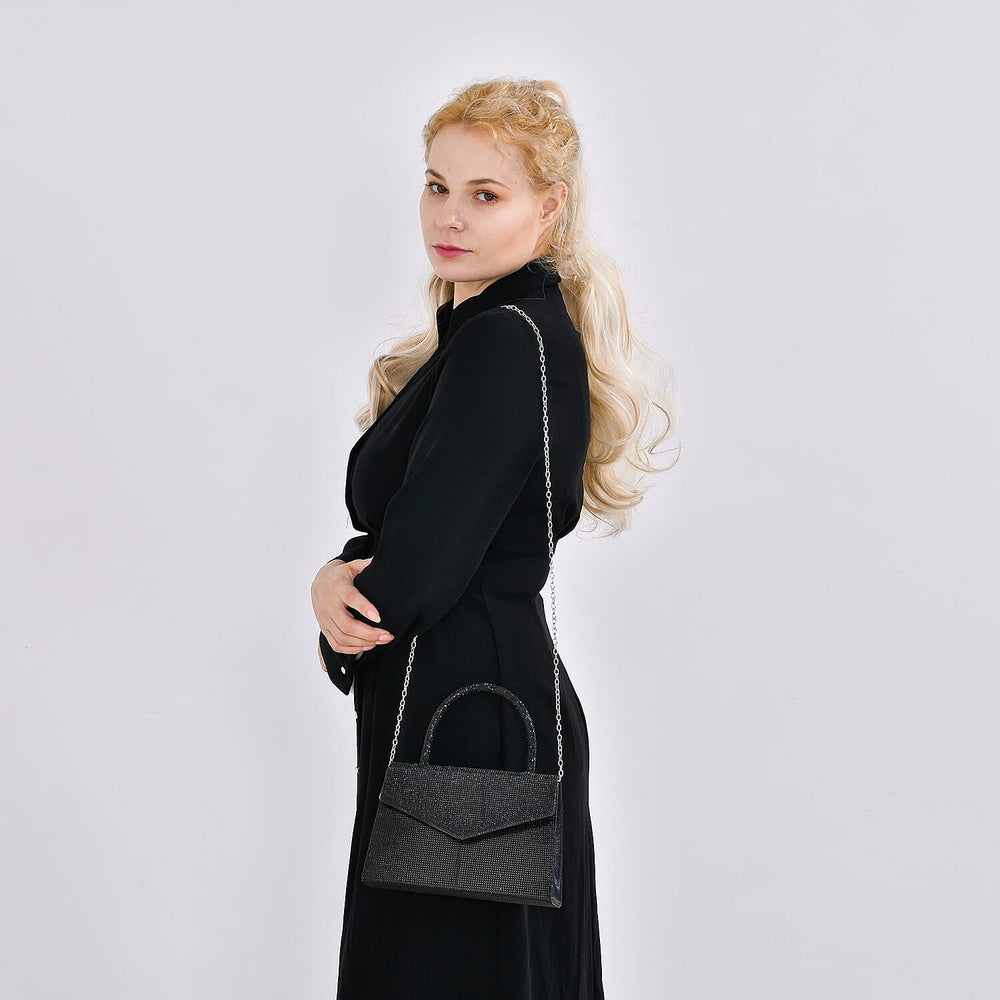 Crystal Patterned Clutch (Size 22x6x14 cm) - Black & AB