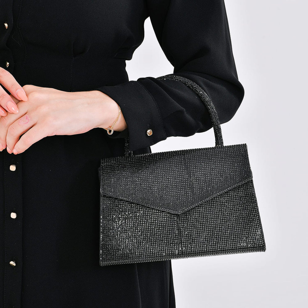 Crystal Patterned Clutch (Size 22x6x14 cm) - Black & AB