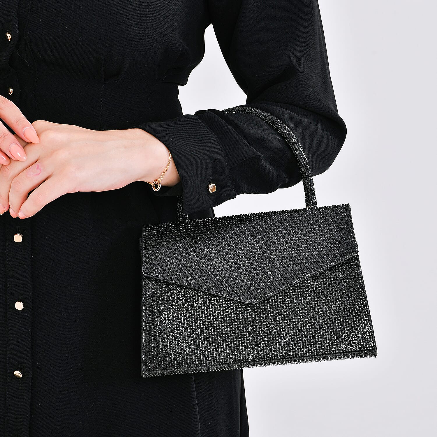 Crystal Patterned Clutch (Size 22x6x14 cm) - Black & AB