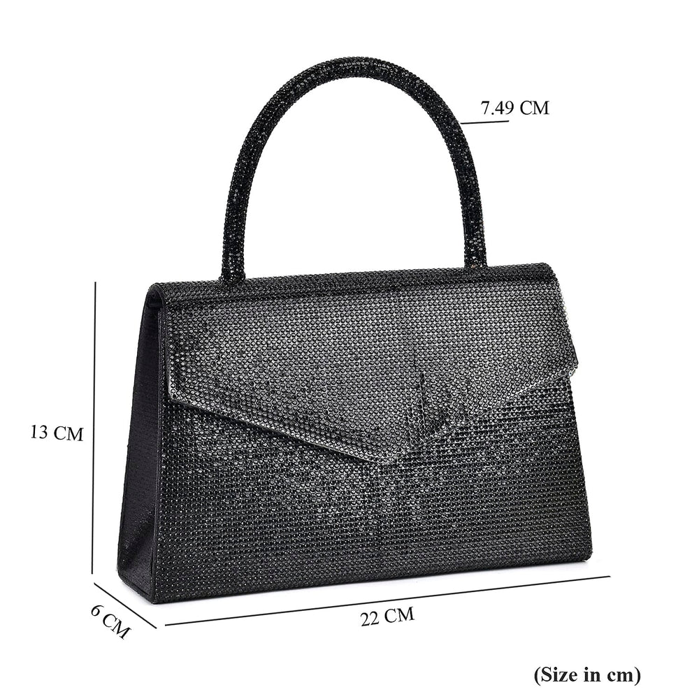 Crystal Patterned Clutch (Size 22x6x14 cm) - Black & AB