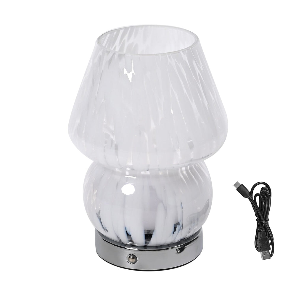 Adorable Mushroom Shaped Touch Control Rechargeable LED Glass Mushroom Table Lampwith 3 Light Modes - Droplet