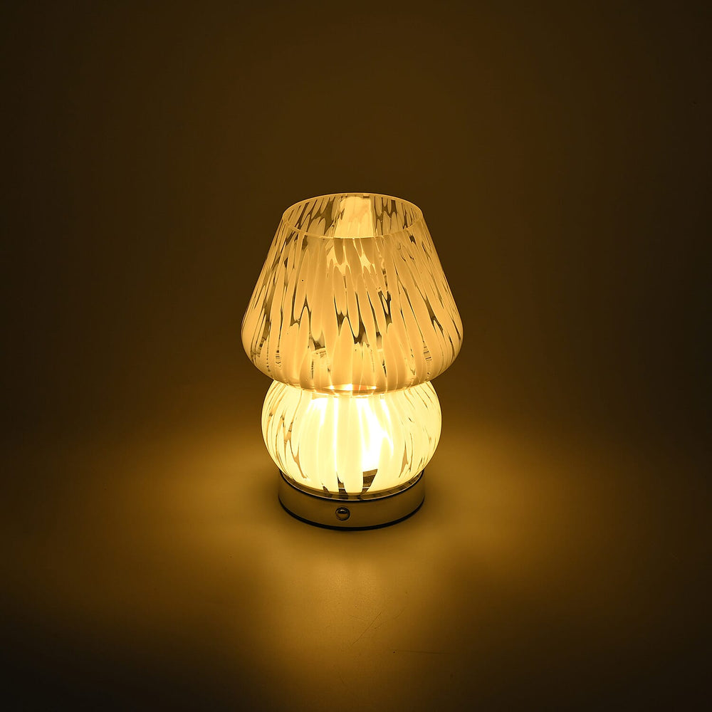 Adorable Mushroom Shaped Touch Control Rechargeable LED Glass Mushroom Table Lampwith 3 Light Modes - Droplet
