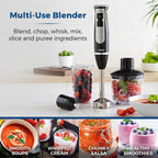 Tower - 4 in 1 Hand Blender-Chopper-Whisk with Stainless Steel Blades 600W - Black-  Blend, Chop, Whisk, Mix, Puree