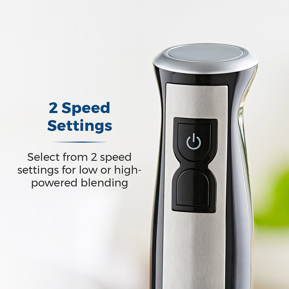 Tower - 4 in 1 Hand Blender-Chopper-Whisk with Stainless Steel Blades 600W - Black-  Blend, Chop, Whisk, Mix, Puree