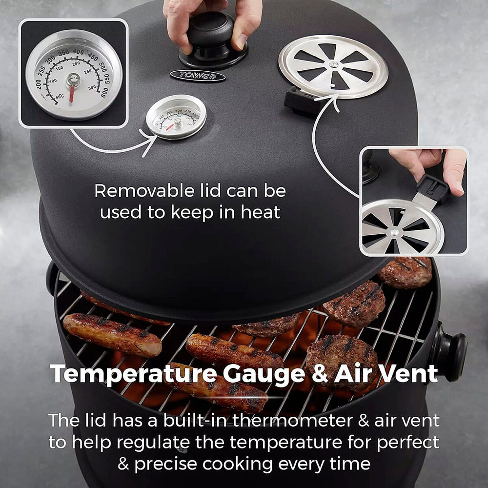 BBQ 2-in-1 Charcoal and Smoker Grill from Tower - Black