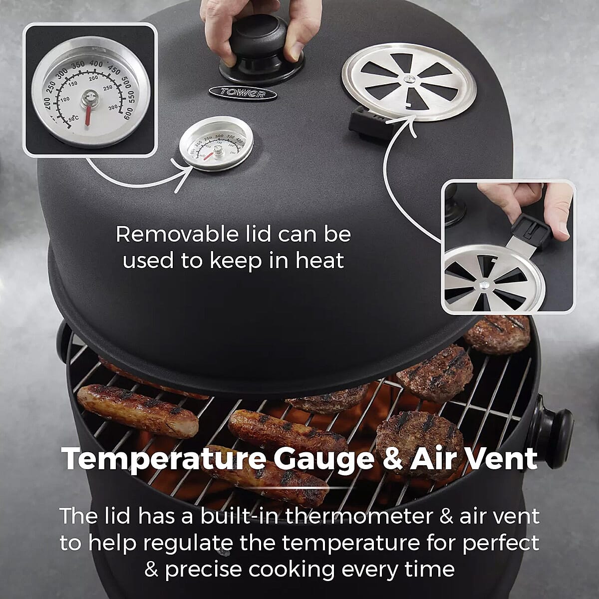BBQ 2-in-1 Charcoal and Smoker Grill from Tower - Black