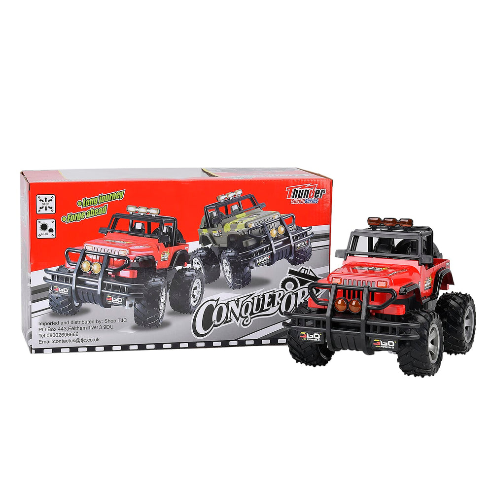 4 wheel drive monster truck;  Rechargeable 4.8V battery - Red